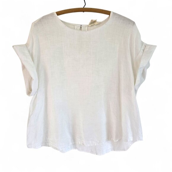 Reistor Womens White Hemp Blouse 2XL Round Neck Cap Sleeve - Picture 2 of 12